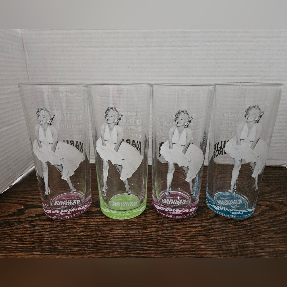 Marilyn Monroe Collectible Highball Glasses Set of 4 Famous Quotes 12 oz